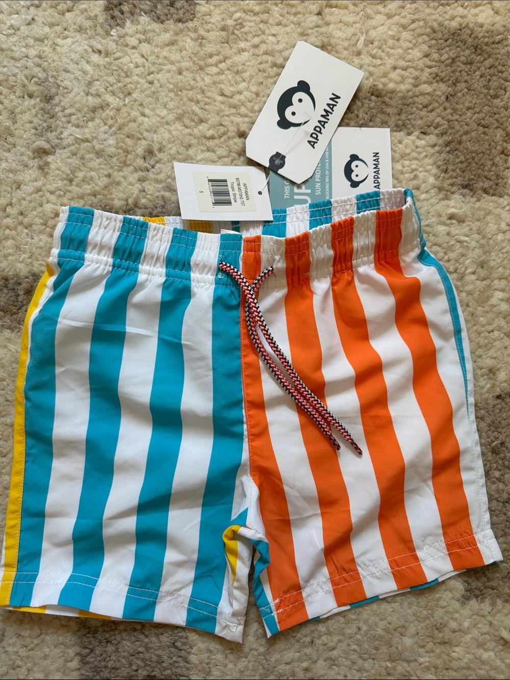 Appaman Colorblock Stripe Swim Shorts - Blue, Orange & Yellow NWT